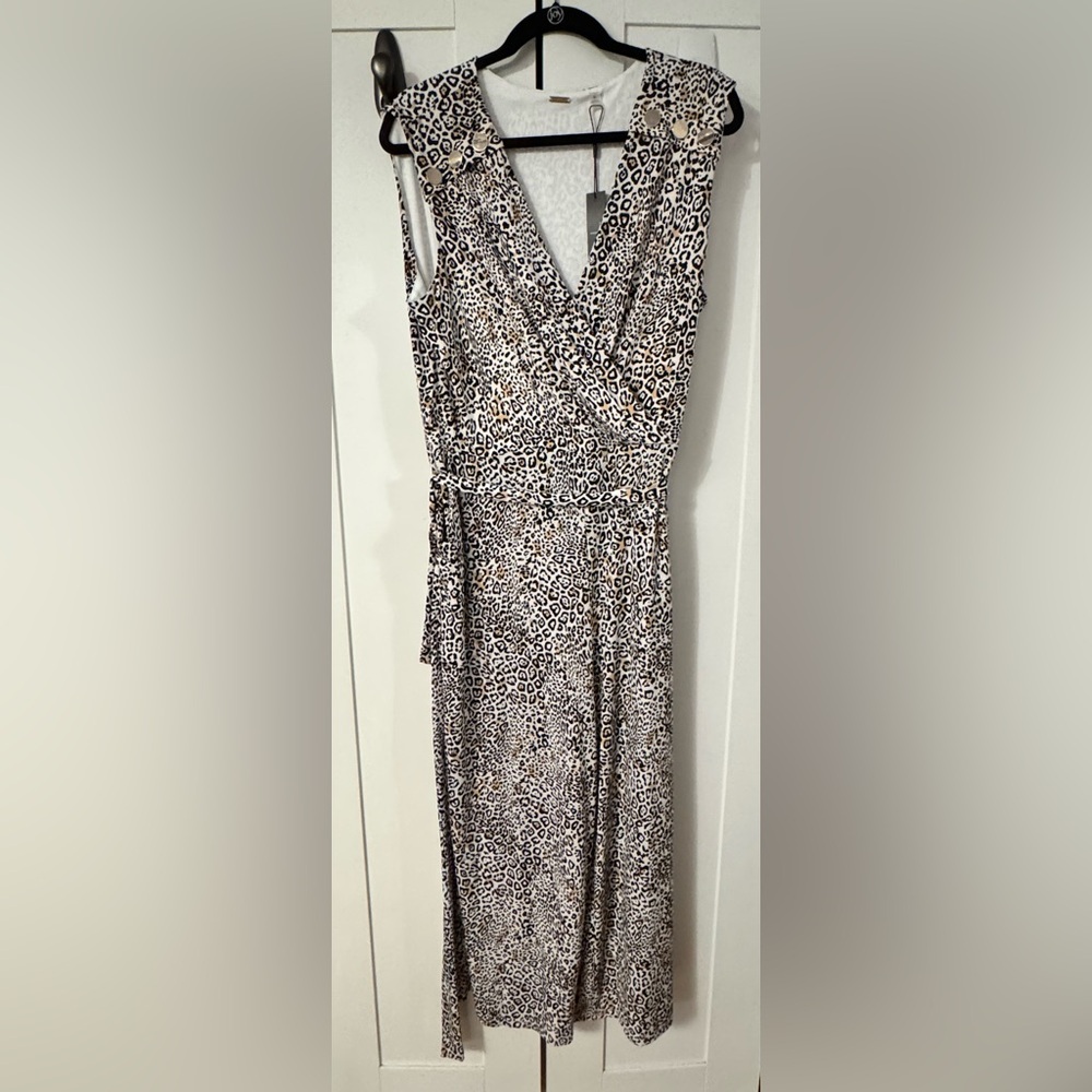 Tahari Leopard Print Faux Wrap Cropped Jumpsuit